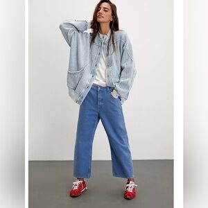 Free People We the Free Deep Trance Boyfriend Wide leg Cropped jeans in Ocean